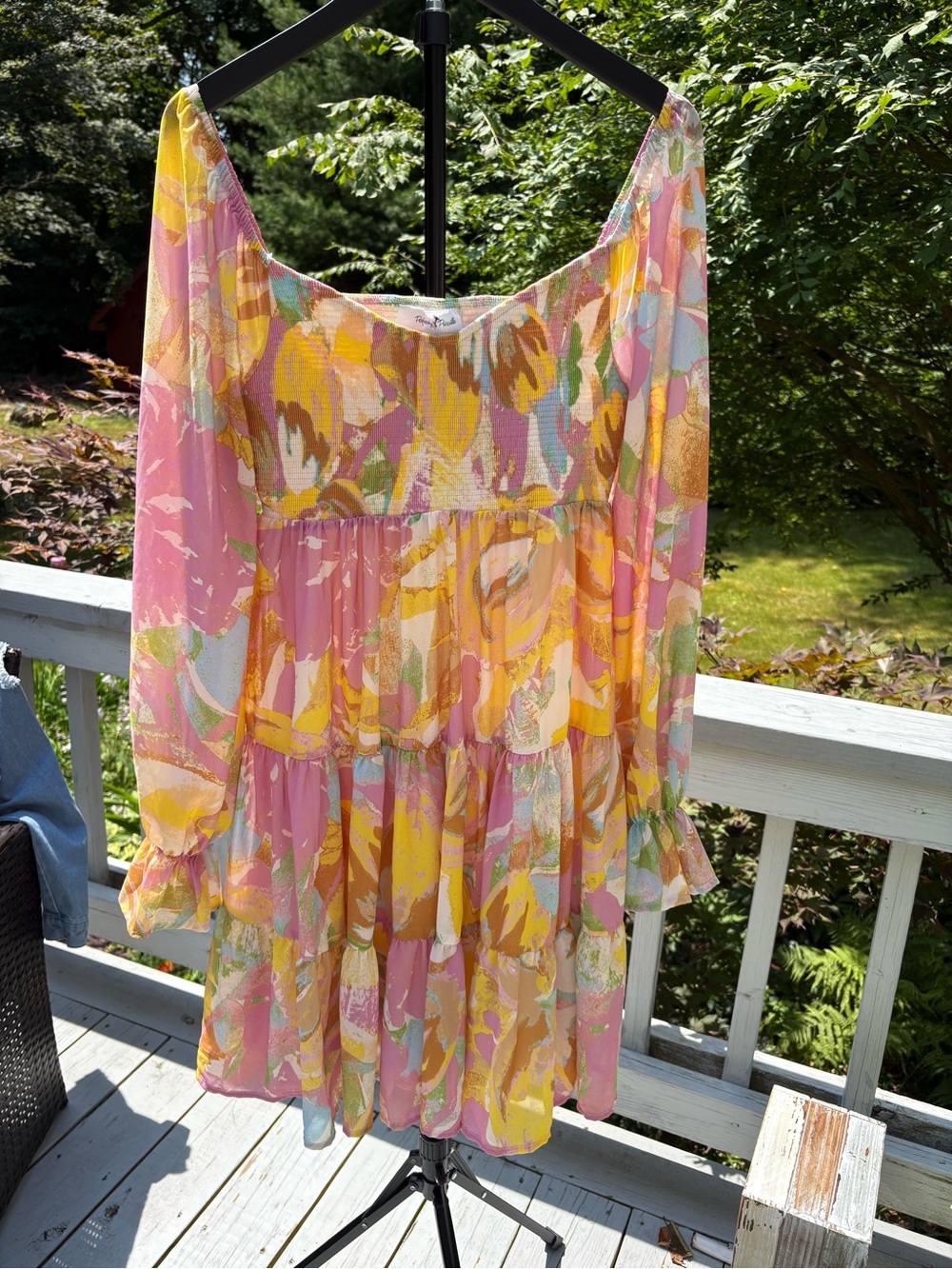 Lightweight Floral Tiered Midi Dress - Pink & Yellow